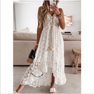 NEW Floral Tassel Crochet Lace Cami Maxi Dress